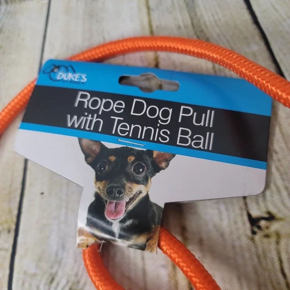 Dukes Rope Dog Pull With Tennis Ball Orange Yellow